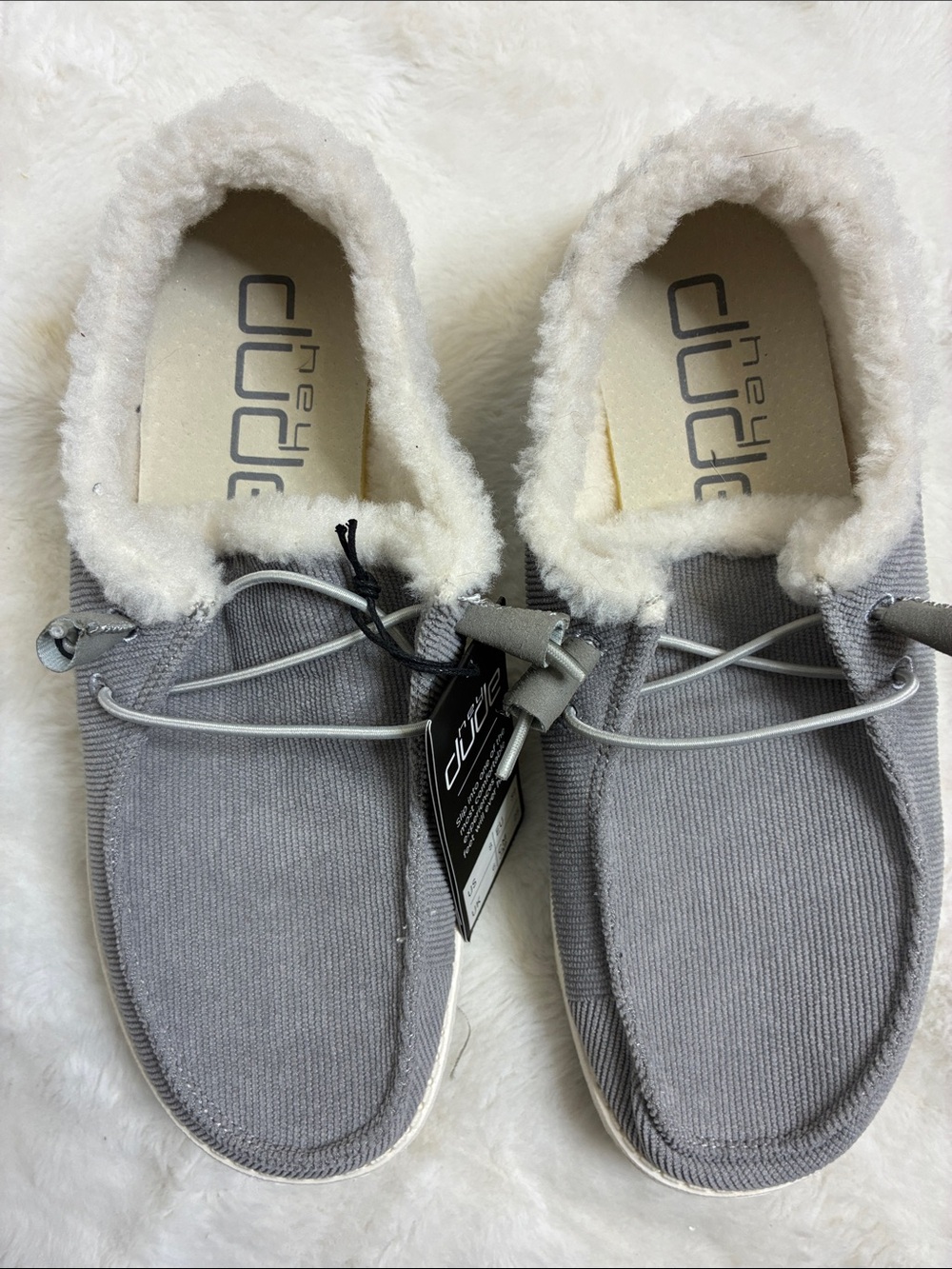 Hey Dude Women's Gray Slip-On Mules with Cream Sherpa Lining